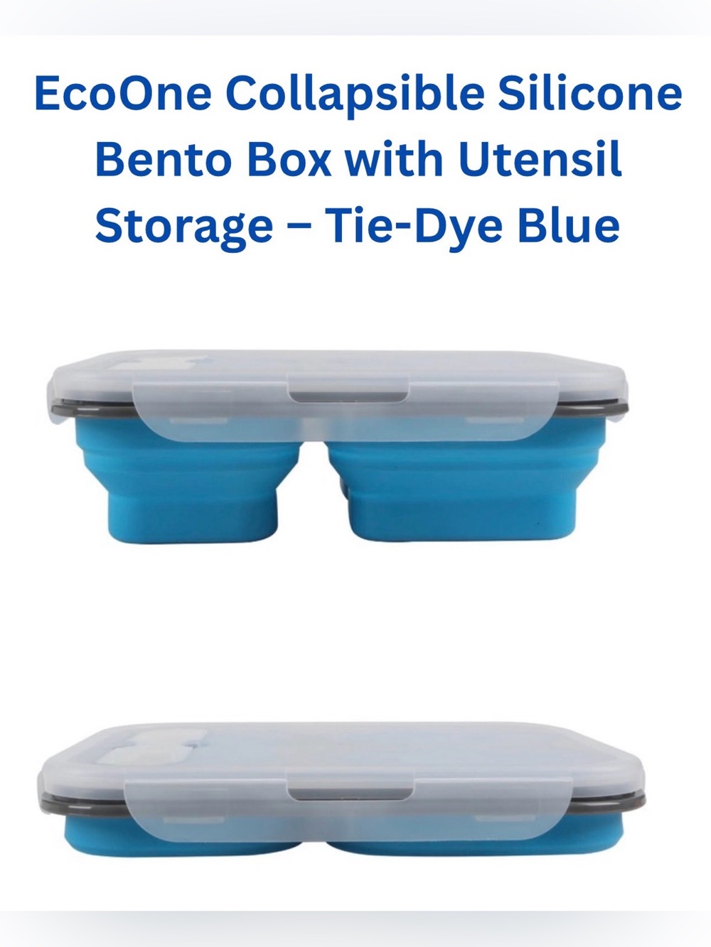 Eco One Collapsible Silicone Bento Box with Utensil Storage – Tie-Dye Blue